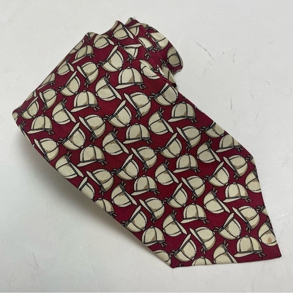 Vtg Polo Ralph Lauren Jockey Hat Red Tan Silk Hand Made Necktie - Picture 1 of 5